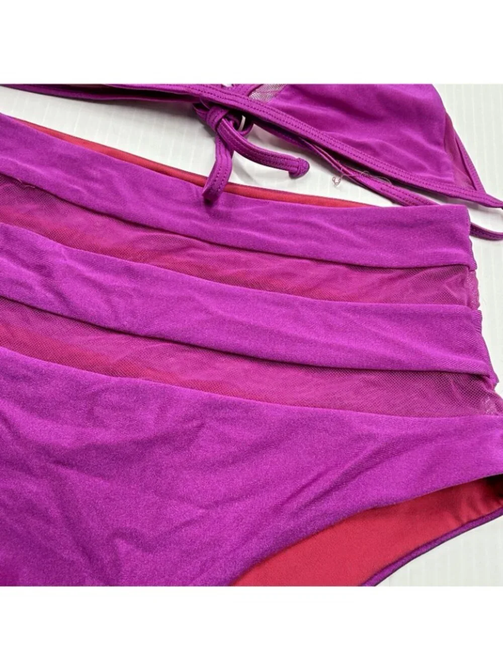 Lovers Friends Revolve Magenta Triangle Halter High Waist Mesh Bikini Set XS - Picture 4 of 7
